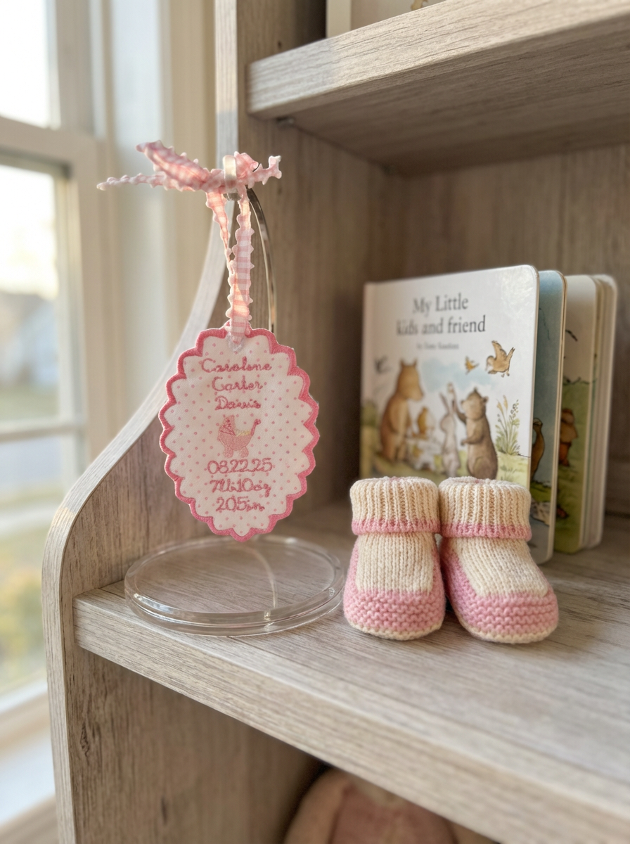 Personalized Birth Details Ornament with Acrylic Stand